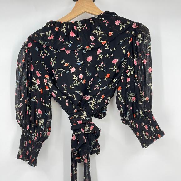 GANNI | Elm Floral Wrap Top in Black Pink Chiffon 36 / US 4 / S - Picture 4 of 10